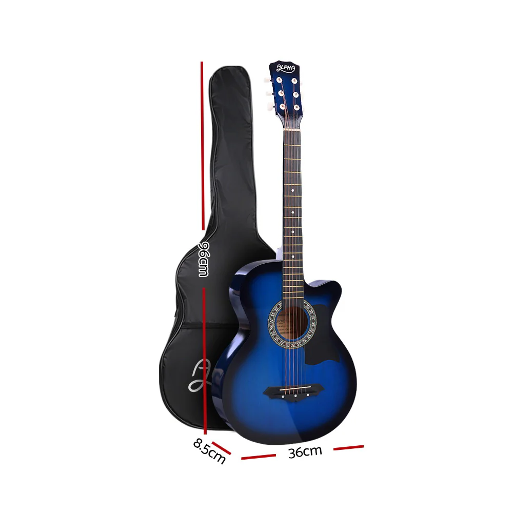 Alpha 38 Inch Acoustic Guitar Wooden Body Steel String Cutaway Blue - Image 2