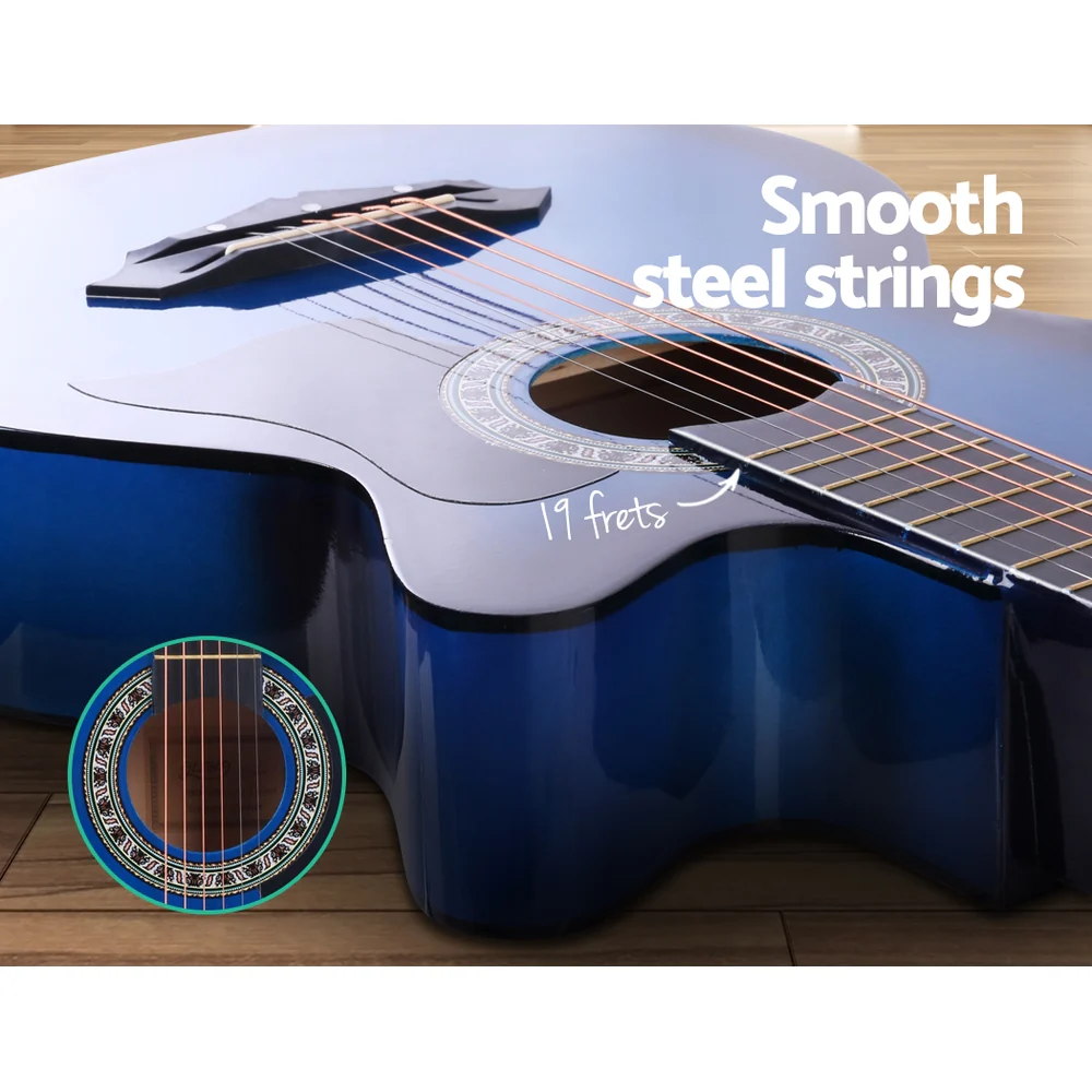Alpha 38 Inch Acoustic Guitar Wooden Body Steel String Cutaway Blue - Image 5