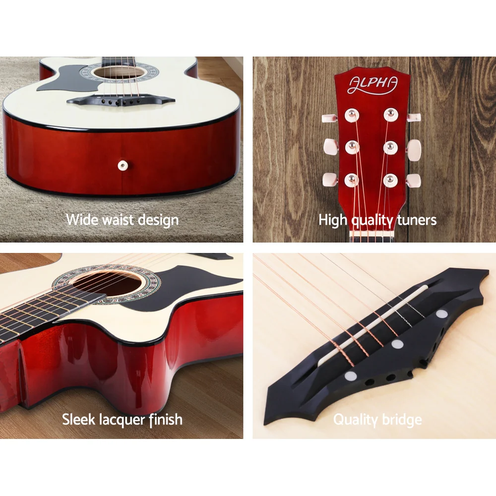 Alpha 38 Inch Acoustic Guitar Wooden Body Steel String Full Size Left Handed - Image 6