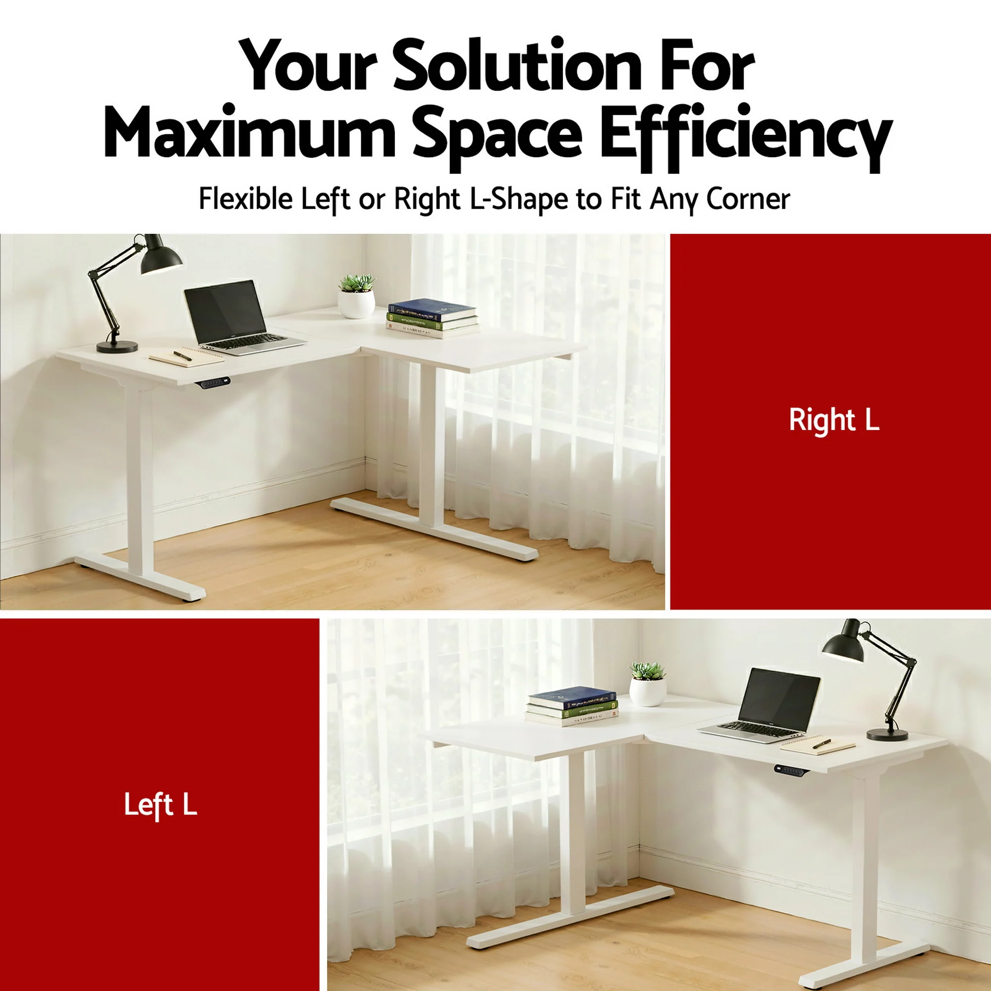 Artiss L‑Shape Electric Motorised Sit‑Stand Standing Desk Height Adjustable - White - Image 8