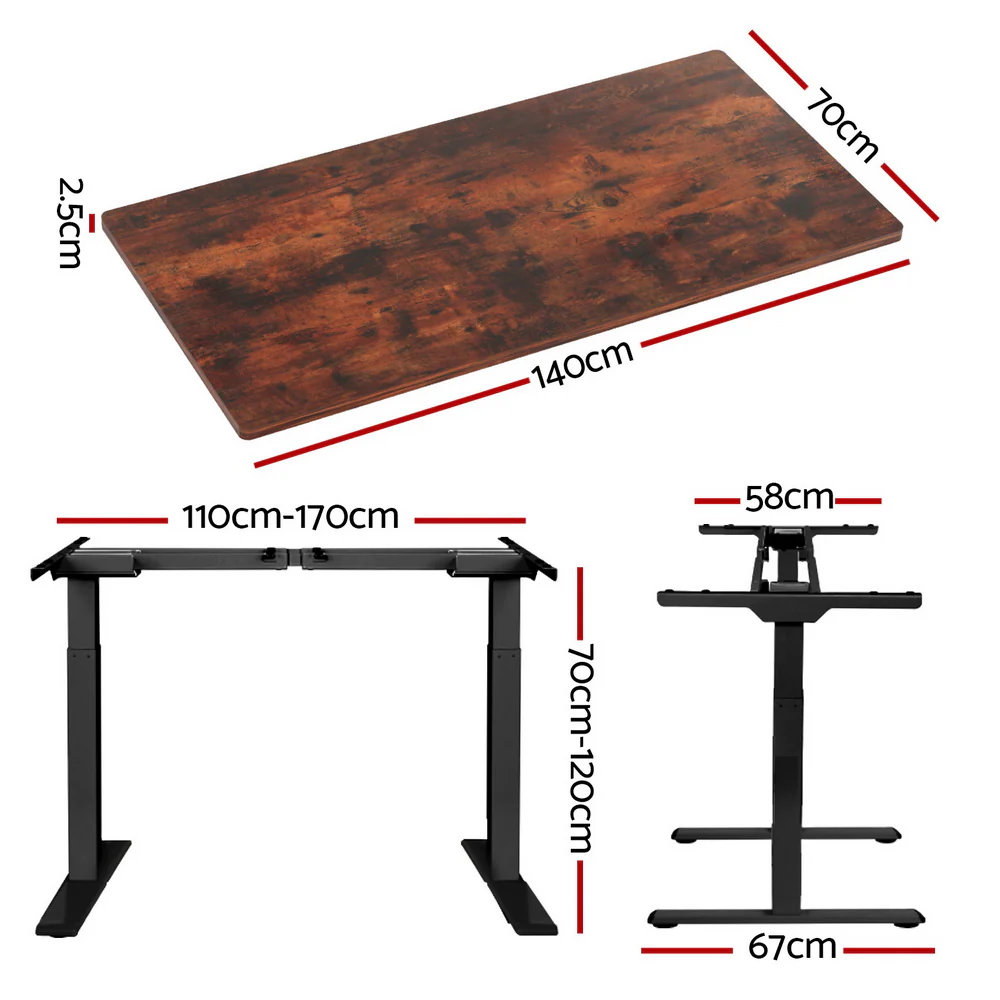Artiss Standing Desk Motorised Dual Motor Rustic Brwon 140CM - Image 4