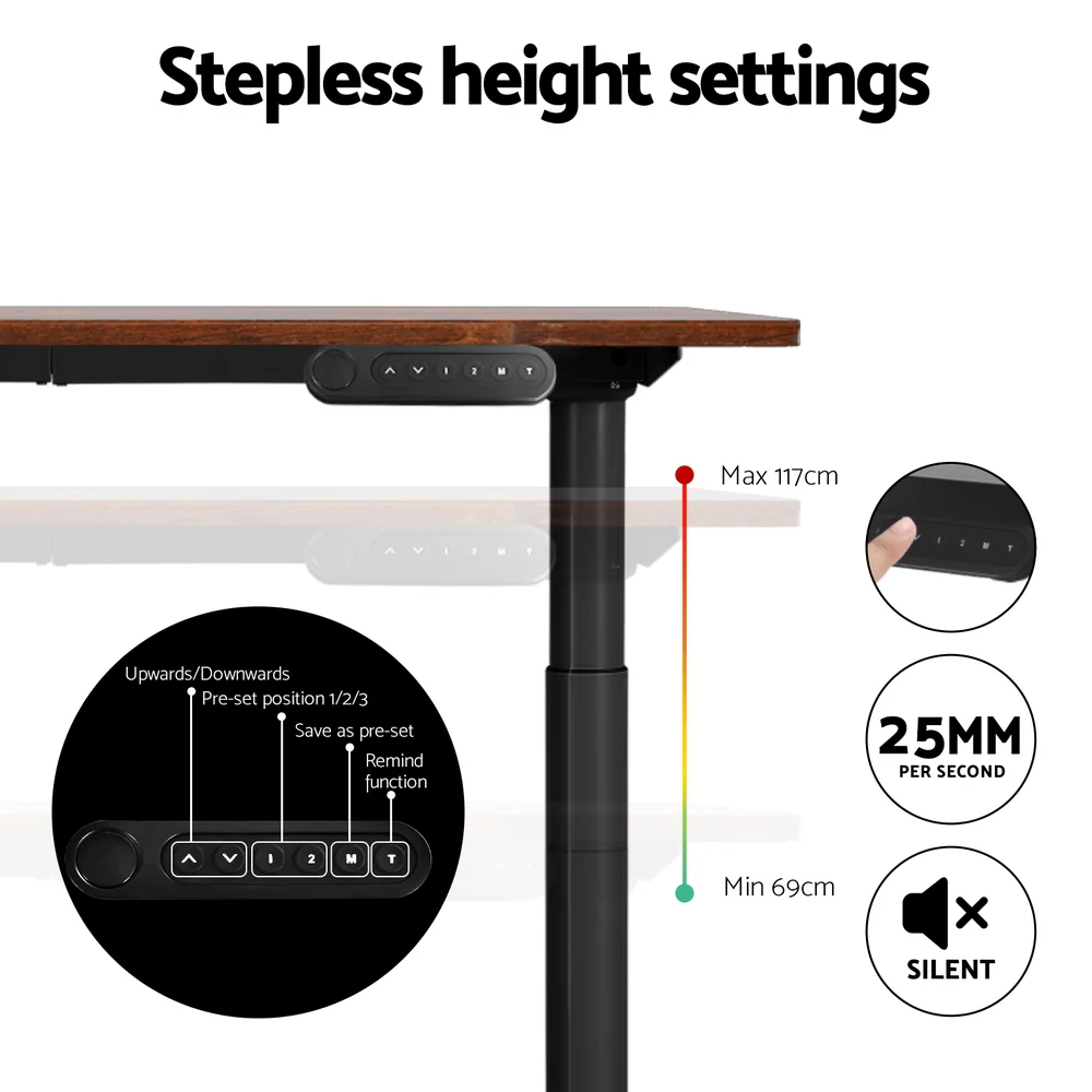 Artiss Standing Desk Motorised Electric Dual Motor Rustic Brown 120CM - Image 7