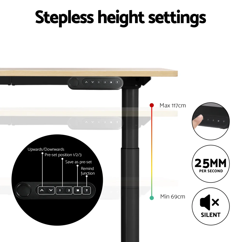Artiss Standing Desk Motorised Electric Dual Motor White Oak 140CM - Image 7