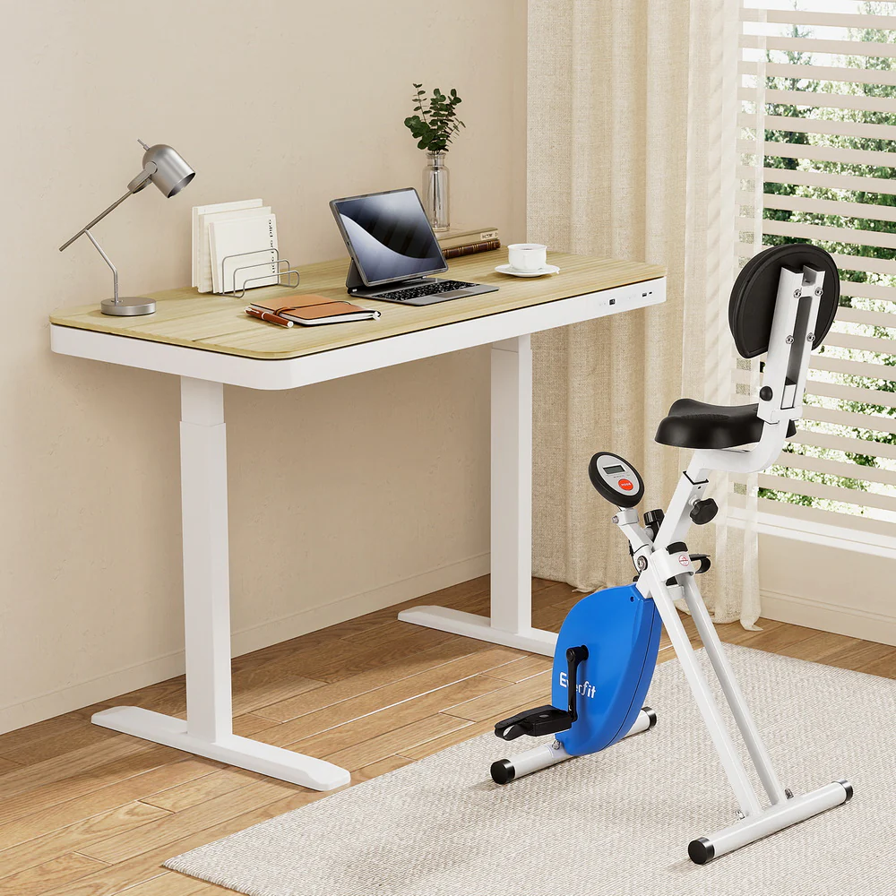 Artiss Under Desk Exercise Bike with 120cm Automatic Standing Desk Magnetic Resistance Oak - Image 2