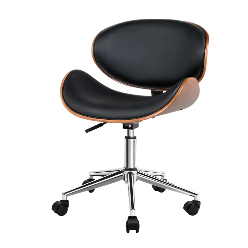 Artiss Wooden Office Chair Leather Seat (Black)