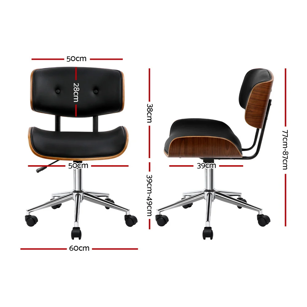 Artiss Wooden Office Chair PU Seat (Black/Brown) - Image 2