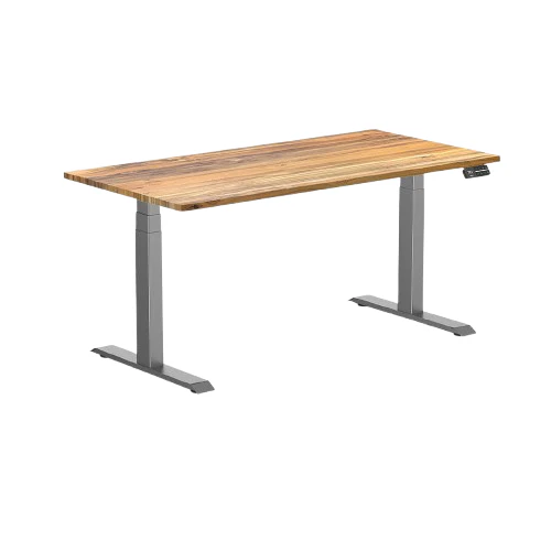 Desky Dual Hardwood Sit Stand Desk 150cm (Teak Desktop/Space Grey Frame)