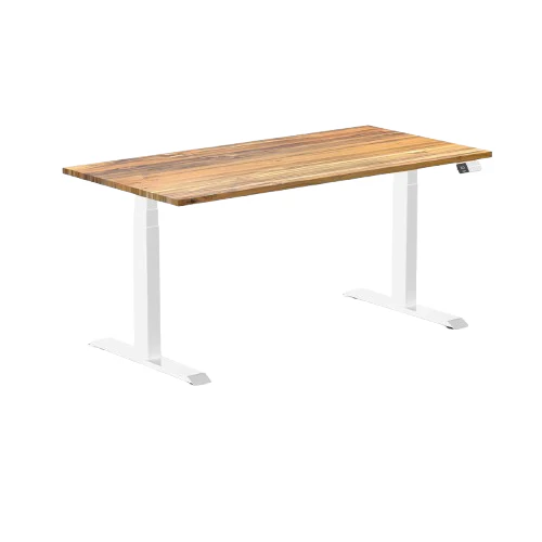 Desky Dual Hardwood Sit Stand Desk 150cm (Teak Desktop/White Frame)