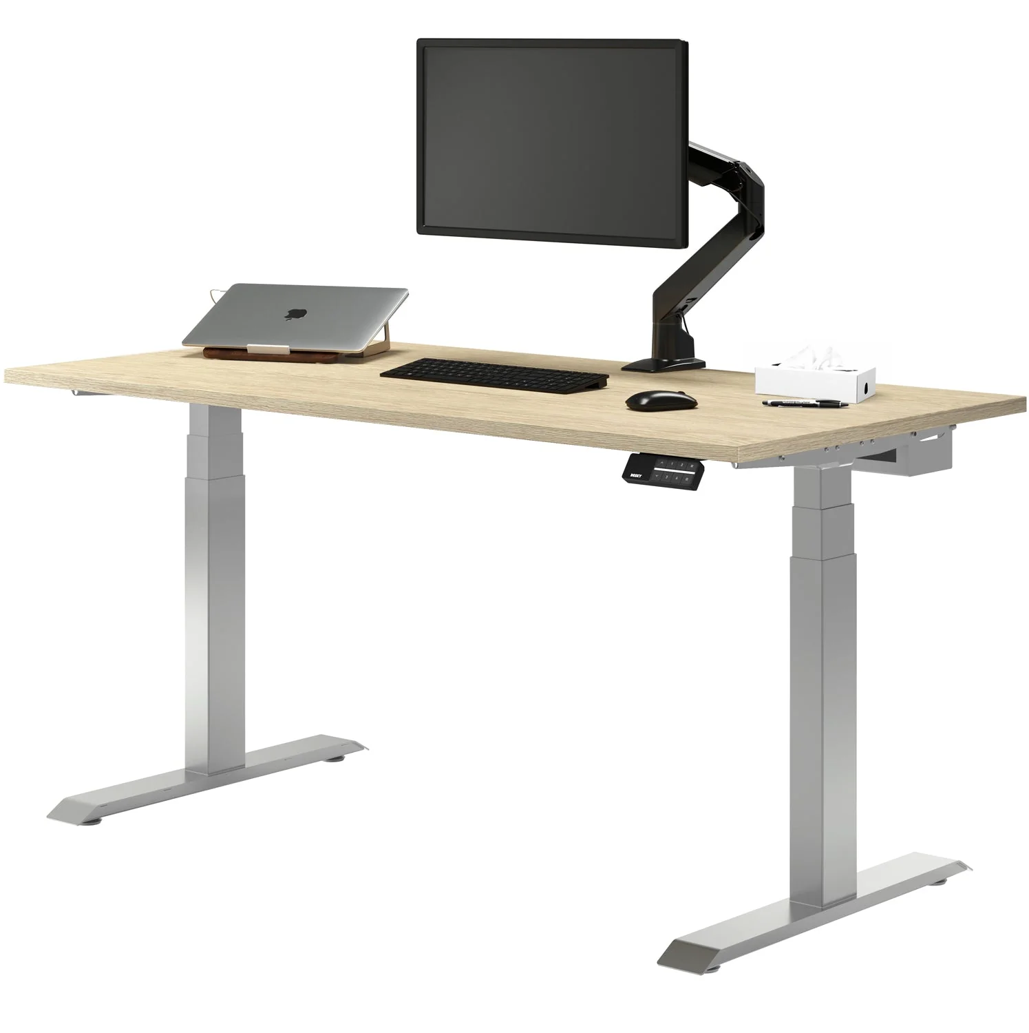 Desky Dual Melamine Sit Stand Desk 120cm Classic Oak Desktop and Grey Frame
