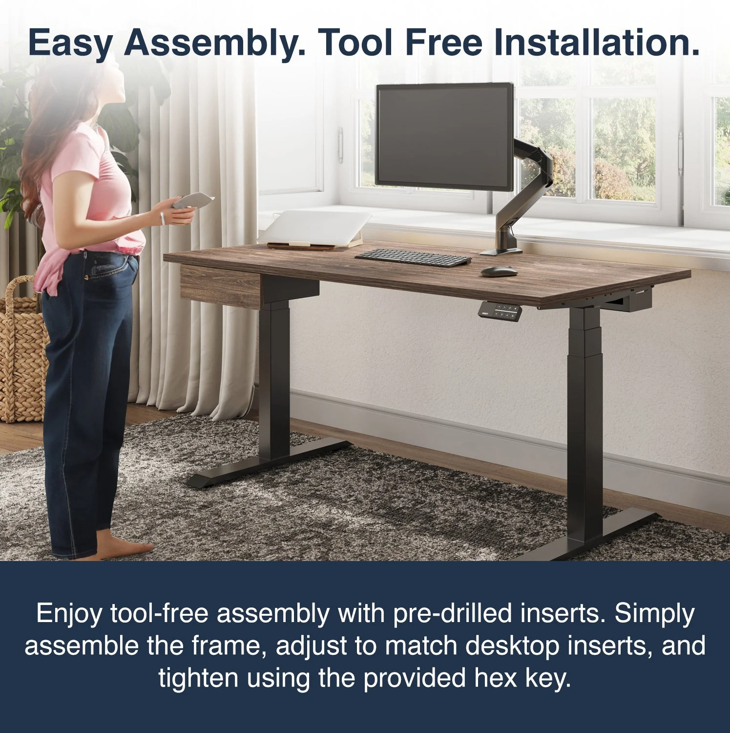 Desky Dual Melamine Sit Stand Desk 120cm Classic Oak Desktop and Grey Frame - Image 6