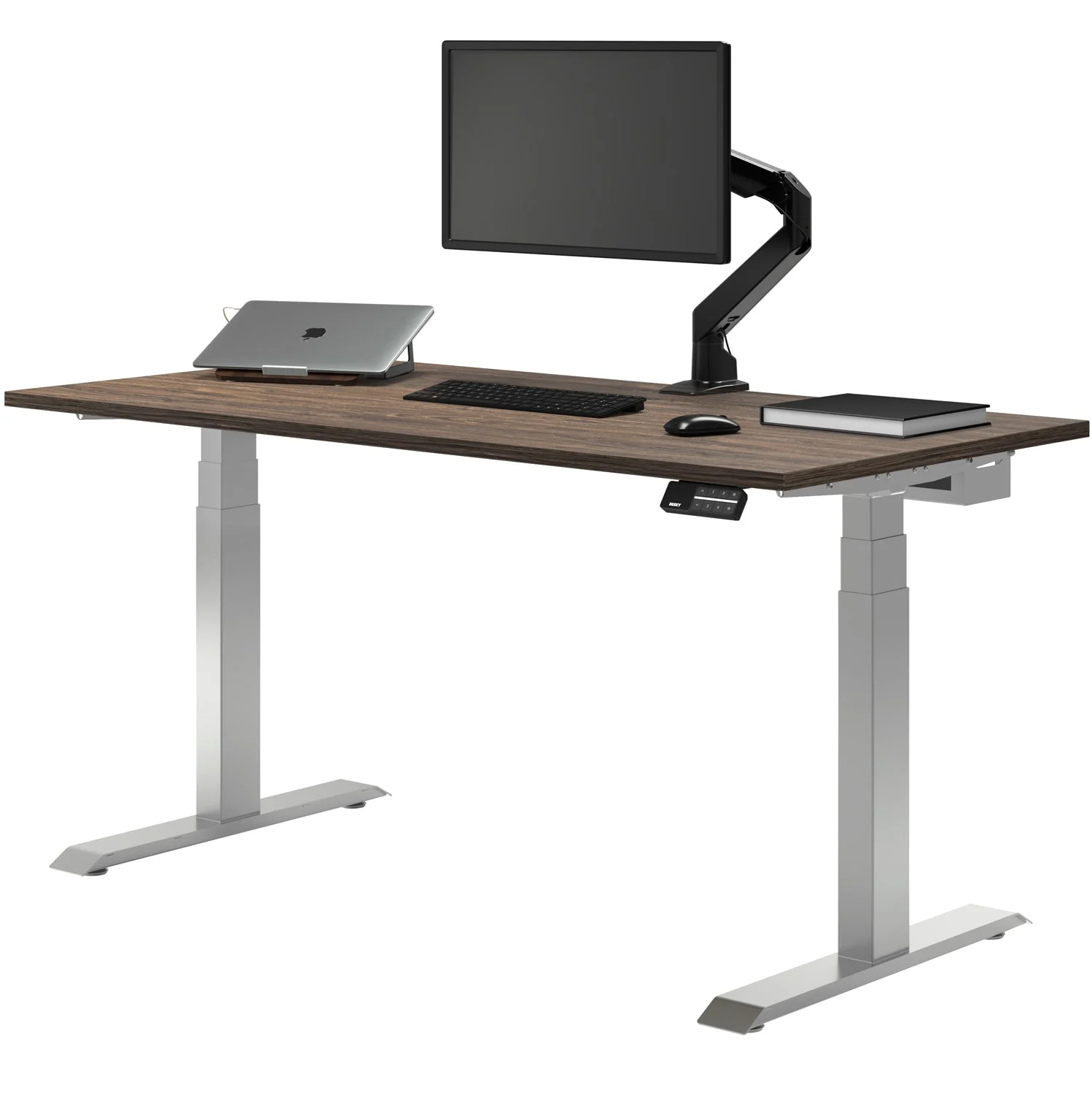 Desky Dual Melamine Sit Stand Desk 120cm Natural Walnut Desktop and Grey Frame