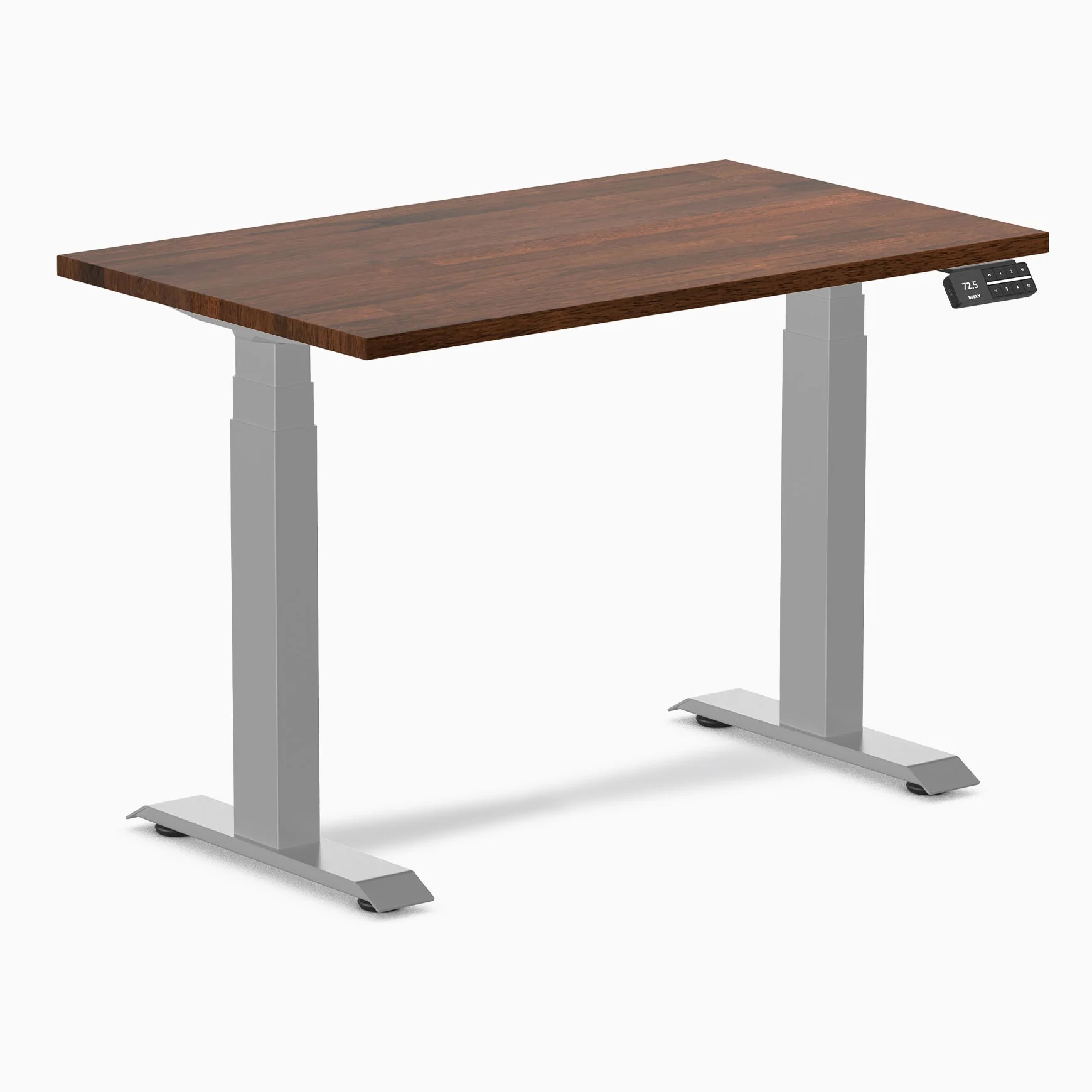 Desky Dual Mini Rubberwood Sit Stand Desk 100cm Walnut Desktop and Grey Frame