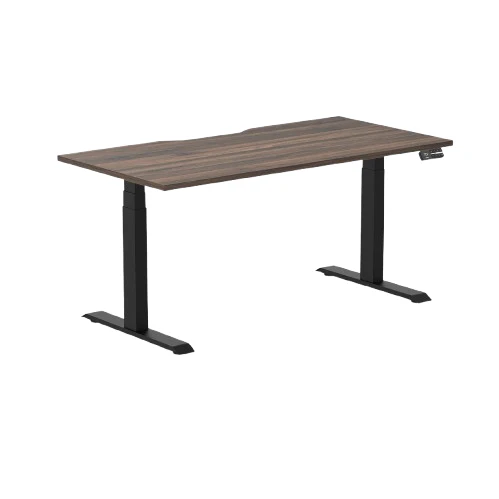 Desky Dual Scalloped Melamine Sit Stand Desk - Jarrah Legno / 1500x750mm / Matte Black