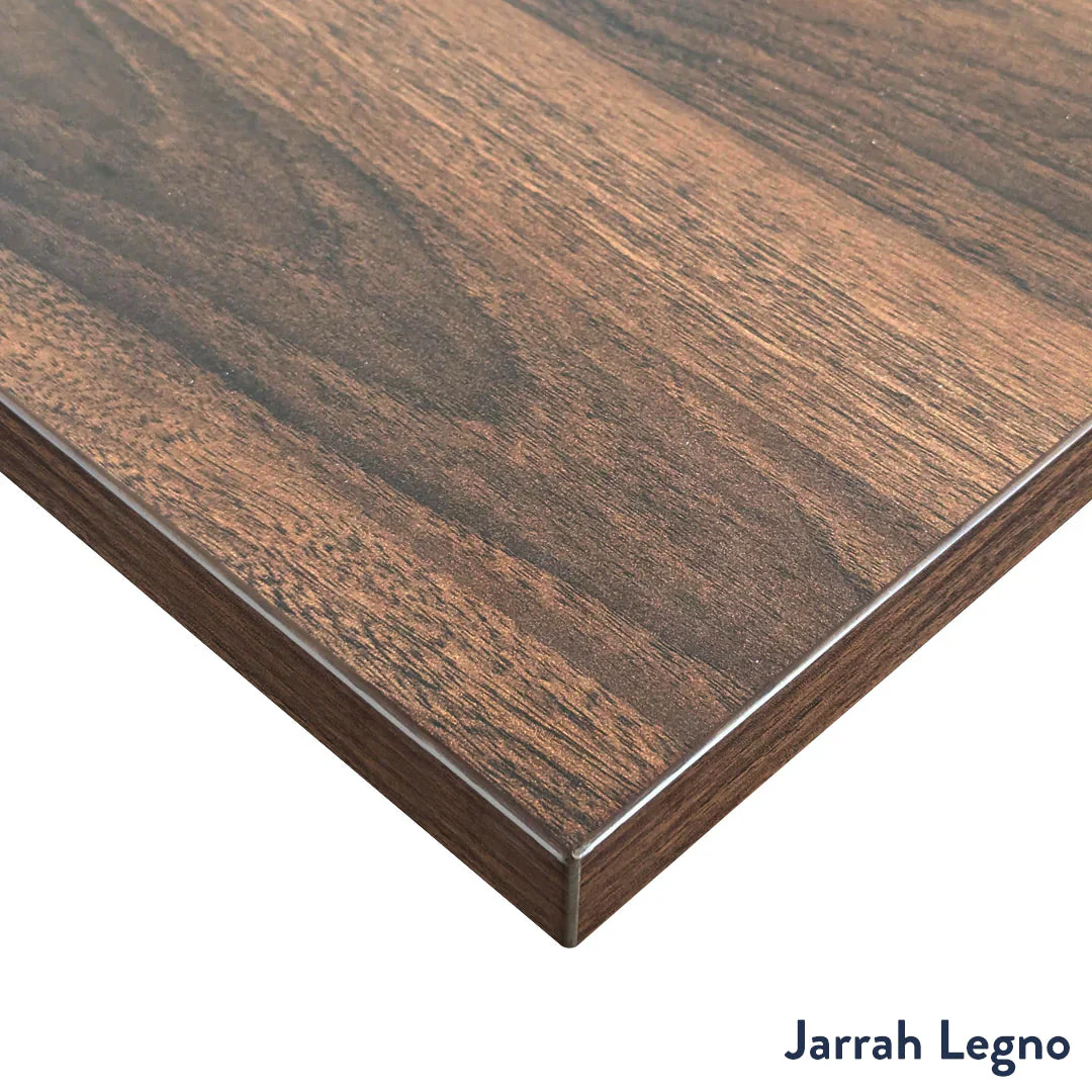 Desky Dual Scalloped Melamine Sit Stand Desk - Jarrah Legno / 1500x750mm / Matte Black - Image 2