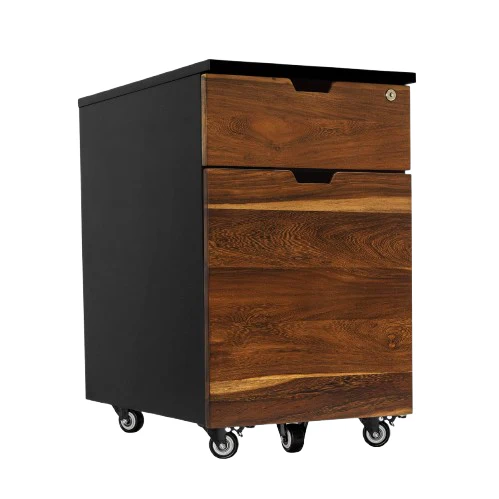 Desky Minimal Wooden Filing Cabinet - Black / Hardwood Pheasantwood