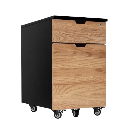 Desky Minimal Wooden Filing Cabinet - Black / Hardwood Red Oak