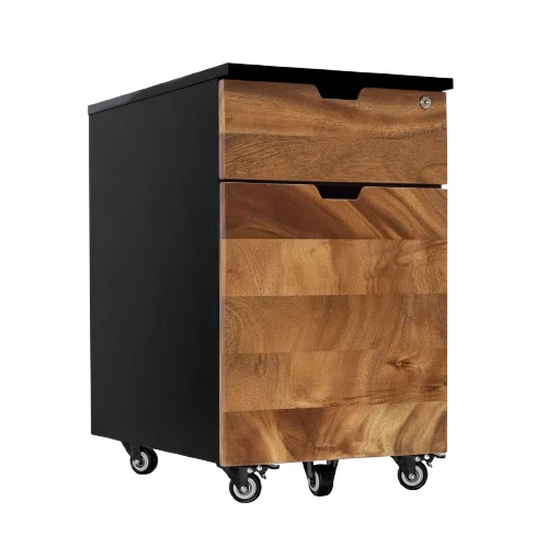 Desky Minimal Wooden Filing Cabinet - Black / Hardwood Saman
