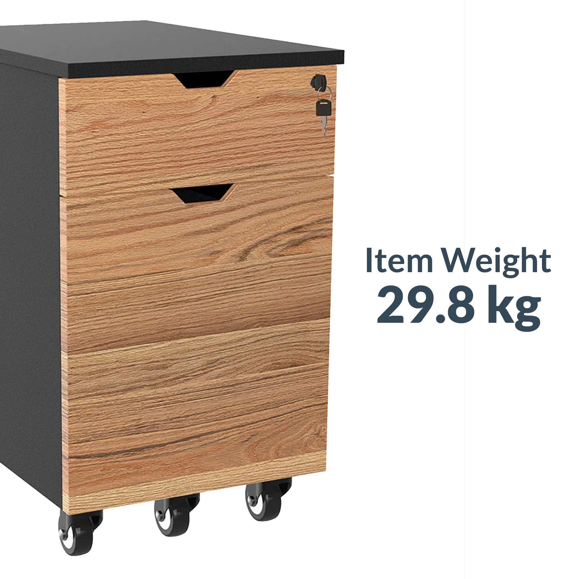 Desky Minimal Wooden Filing Cabinet - Black / Hardwood Saman - Image 5