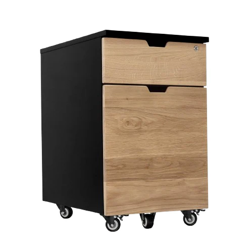 Desky Minimal Wooden Filing Cabinet - Black / Hardwood White Oak