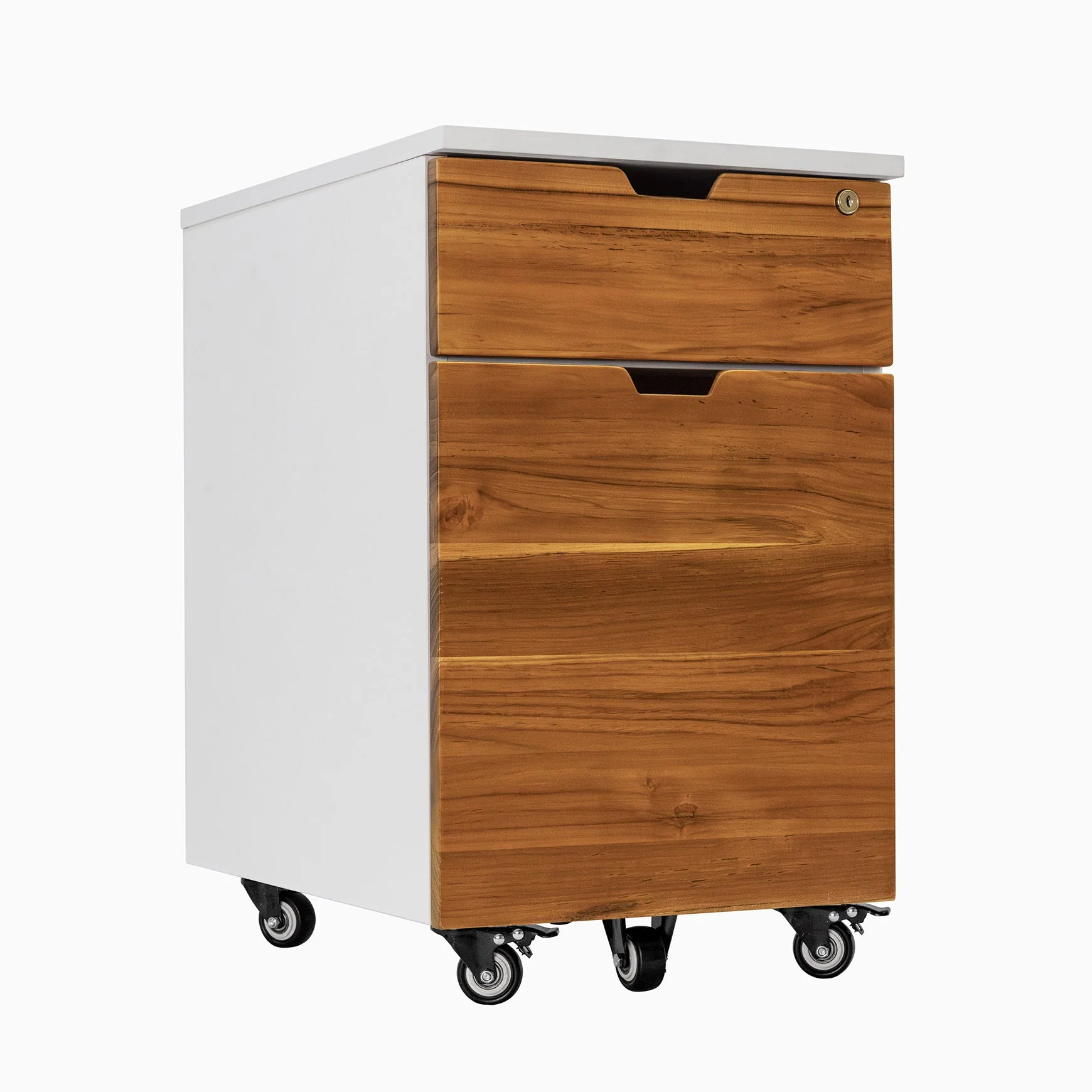 Desky Minimal Wooden Filing Cabinet - White / Hardwood Teak