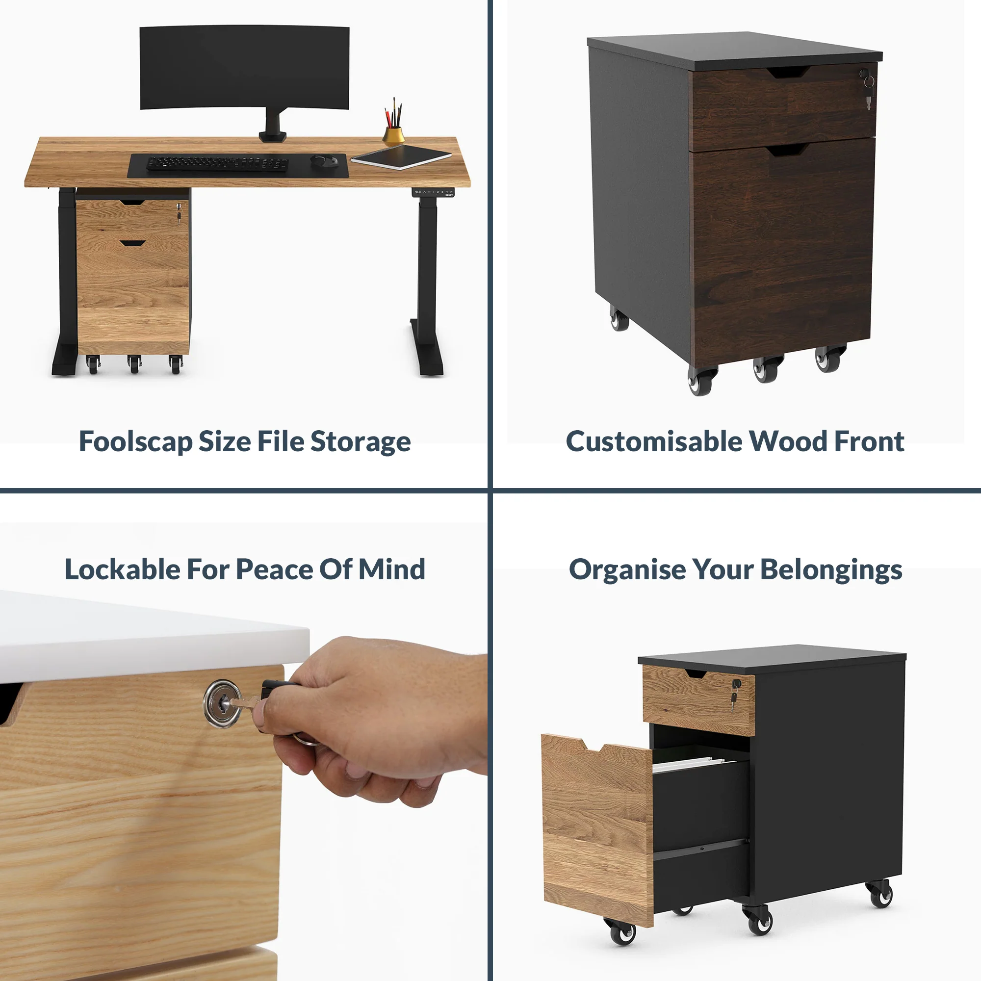 Desky Minimal Wooden Filing Cabinet - White / Melamine Burnished Wood - Image 4