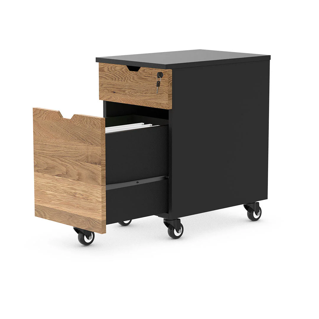 Desky Minimal Wooden Filing Cabinet - White / Softwood Acacia - Image 7