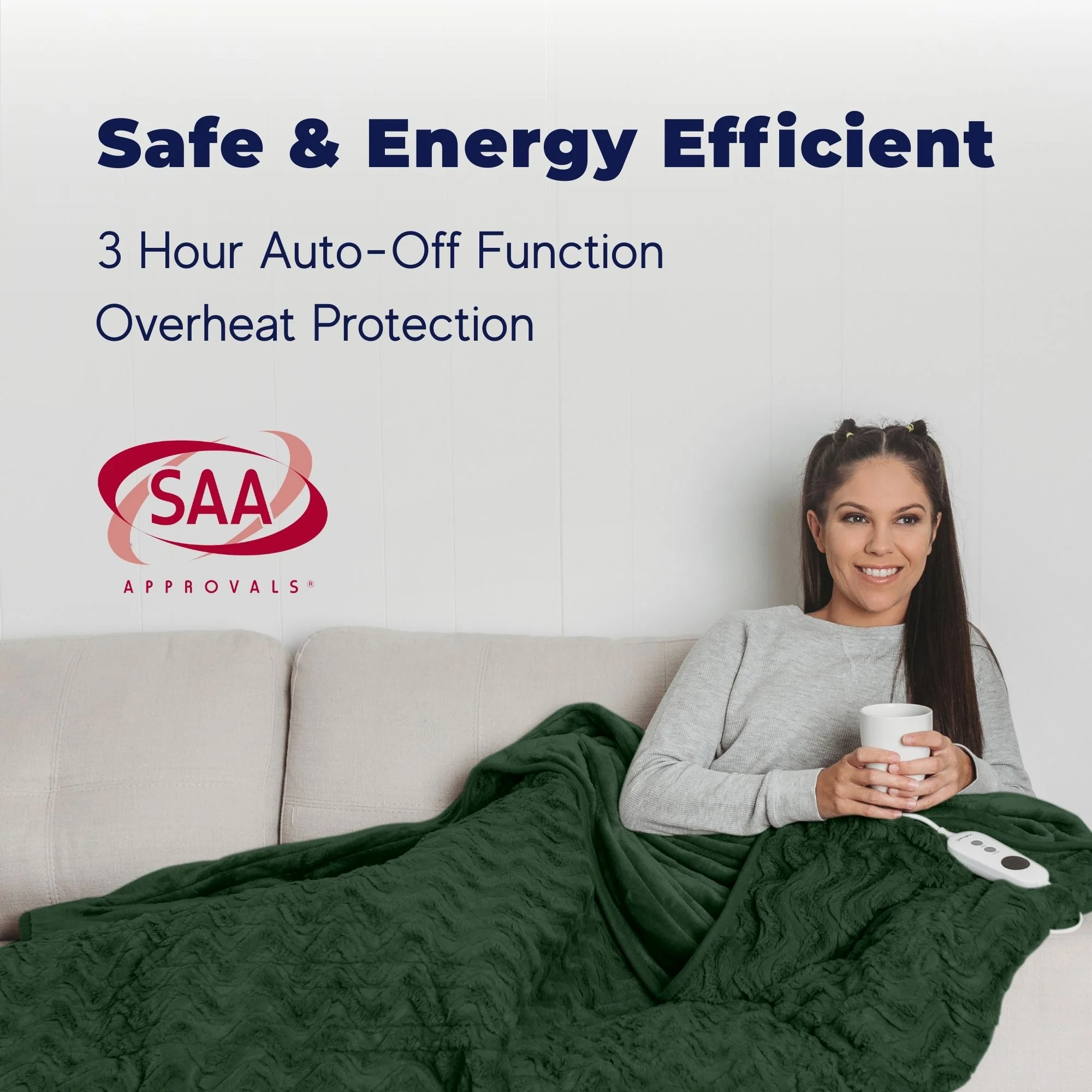 Dreamaker 500gsm Faux Fur Electric Heated Throw Blanket [130x160cm] (Eden Green) - Image 5