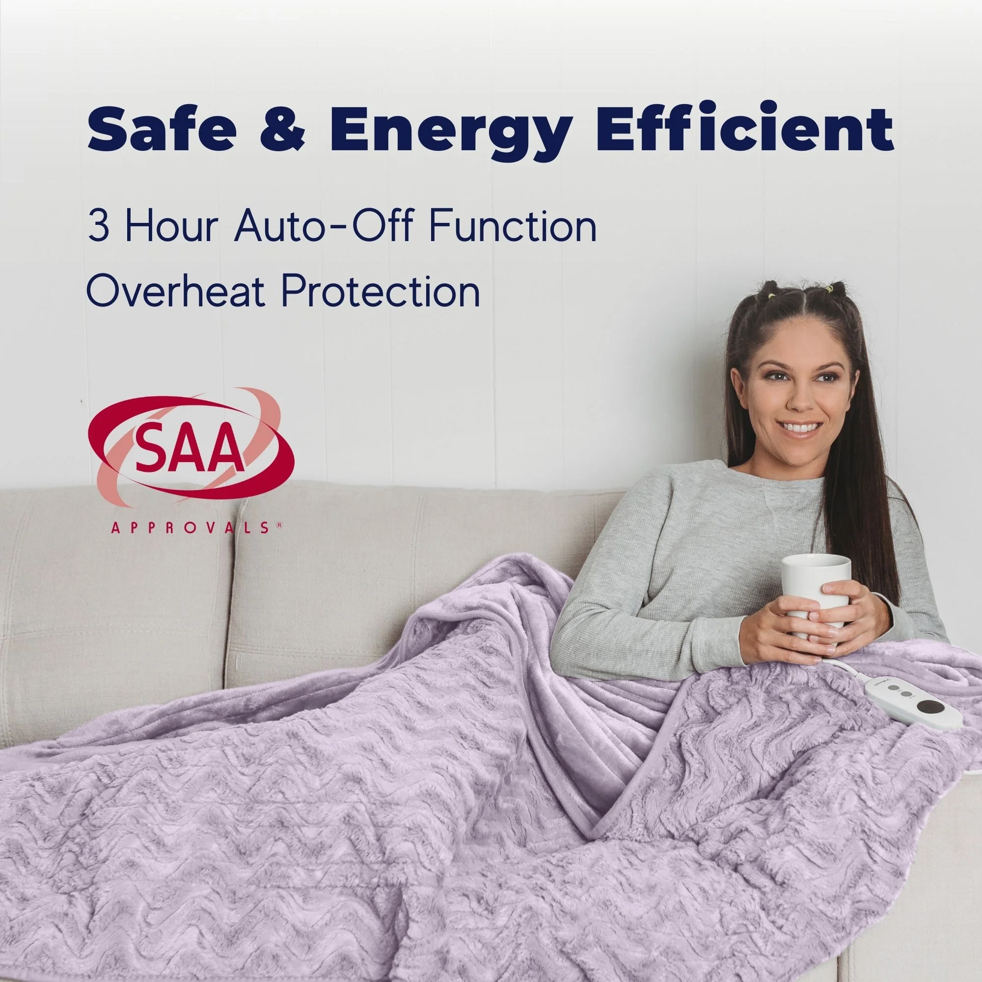Dreamaker 500gsm Faux Fur Electric Heated Throw Blanket [130x160cm] (Lavender) - Image 5