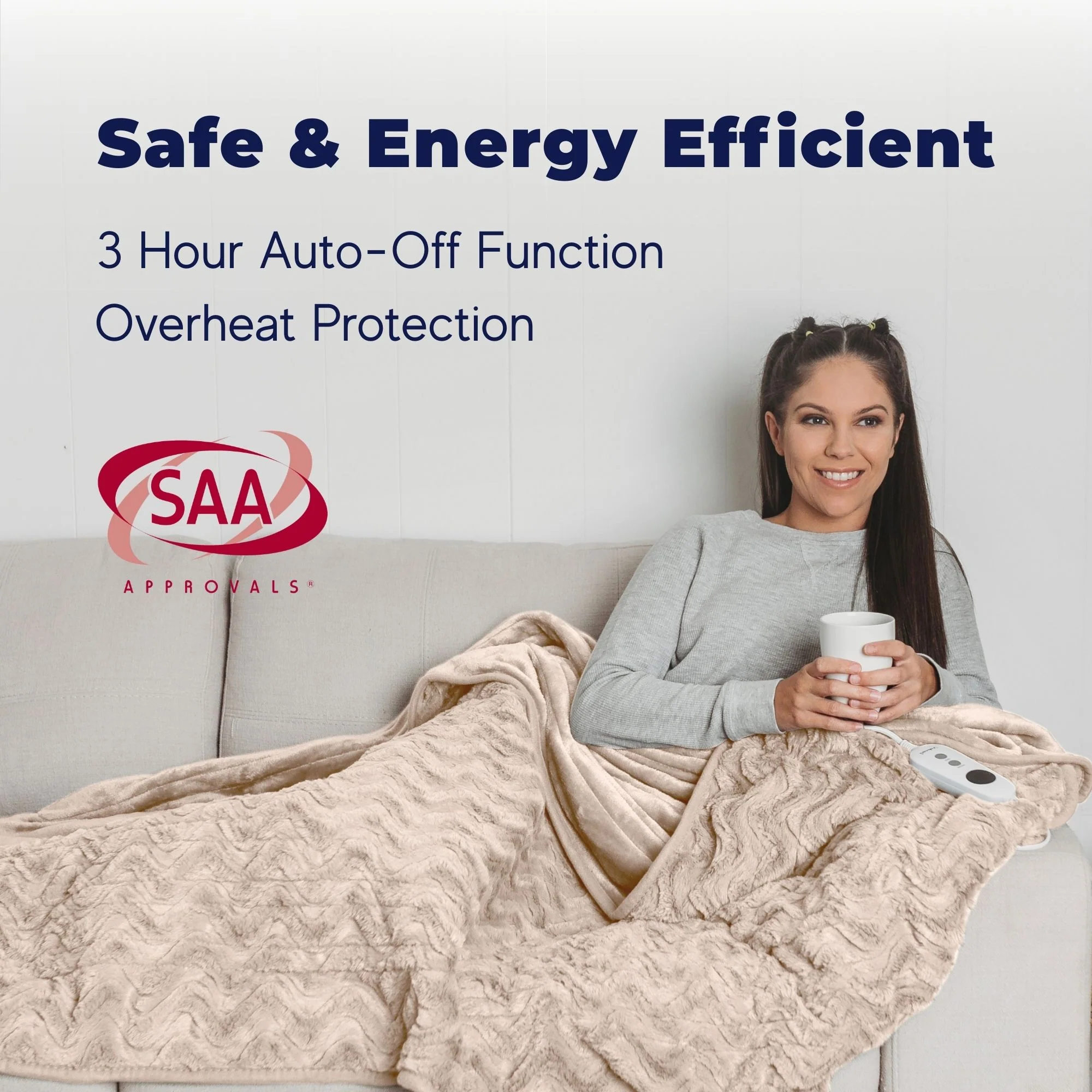 Dreamaker 500gsm Faux Fur Electric Heated Throw Blanket [180x200cm] (Natural) - Image 5