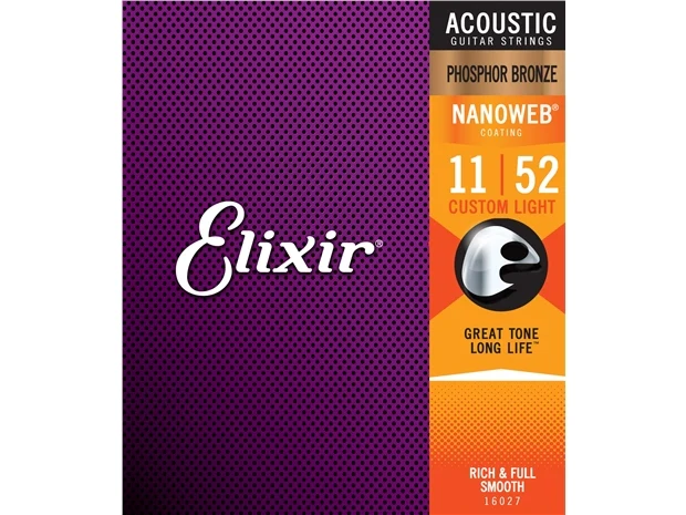 Elixir #16027 Acoustic Nanoweb Phosphor Bronze String 11-52 Custom Light