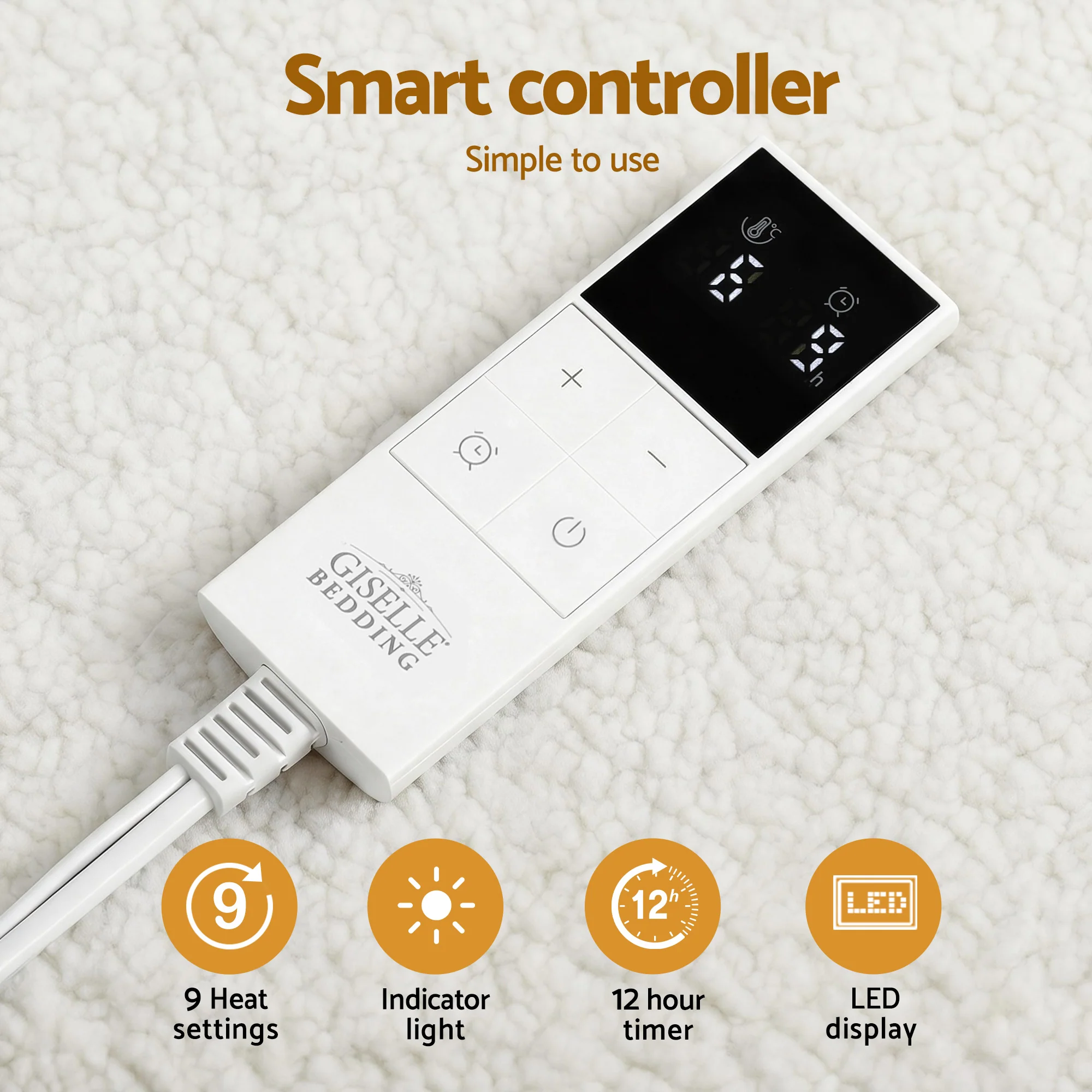 Giselle Electric Blanket LED Remote Sherpa Fleece Underlay Fully Fitted Machine Washable King Single - Image 6