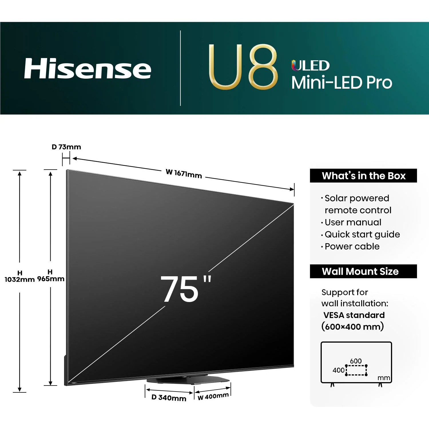 Hisense 75" U8NAU 4K  ULED QD Mini-LED PRO Smart TV [2024] - Image 2