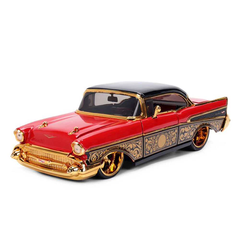Jada 1:24 Pink Slips 1957 Chevrolet Bel Air Red Gold Diecast Vehicle Model