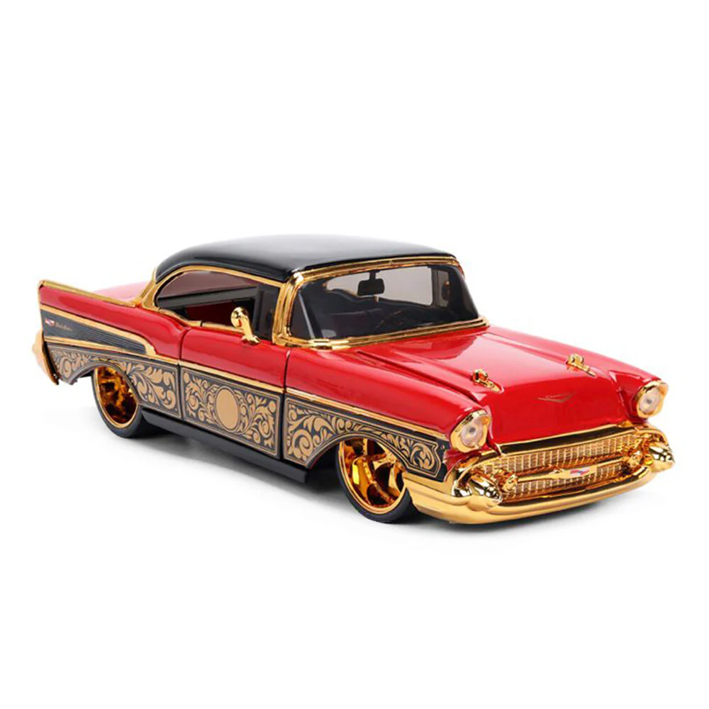 Jada 1:24 Pink Slips 1957 Chevrolet Bel Air Red Gold Diecast Vehicle Model - Image 6