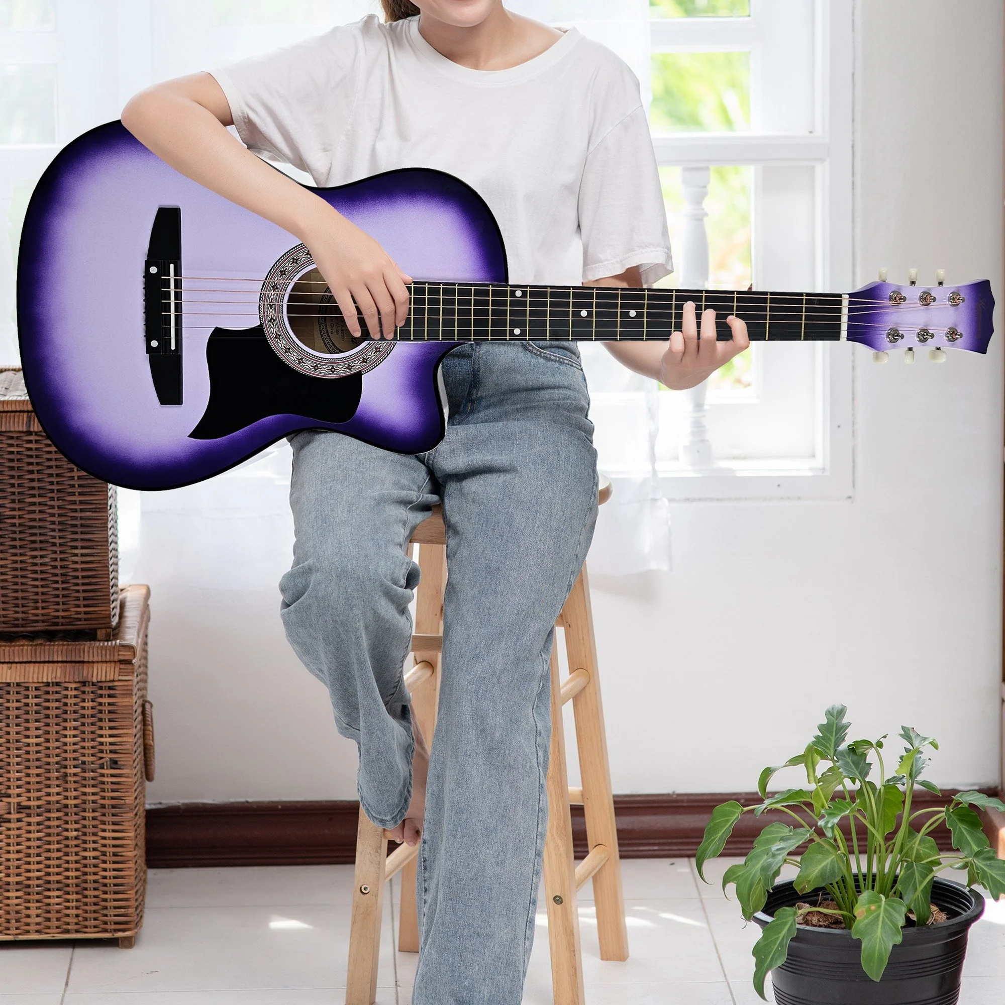 Karrera 38in Cutaway Acoustic Guitar with Carry Bag (Purple Burst) - Image 10
