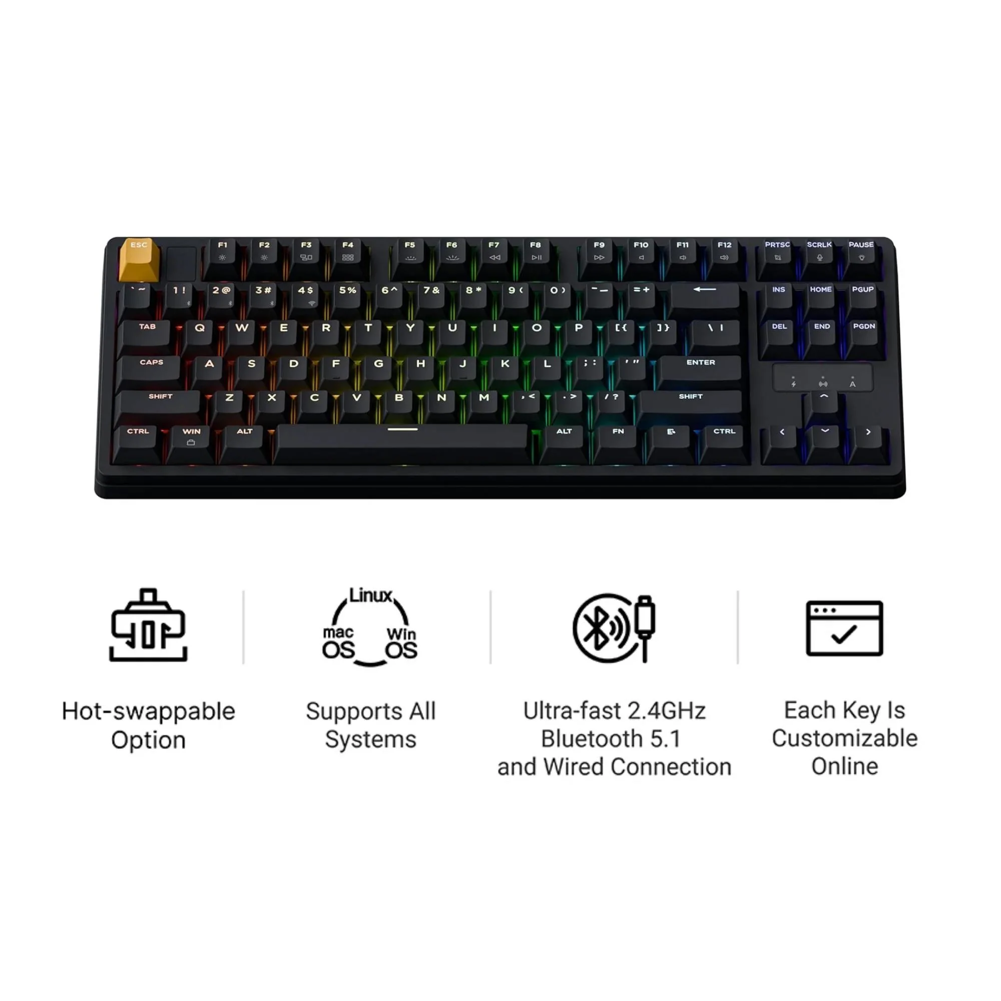 Keychron J4 QMK Hot-Swap Wireless Mechanical Keyboard - Dark Blue (Red Switch) - Image 2