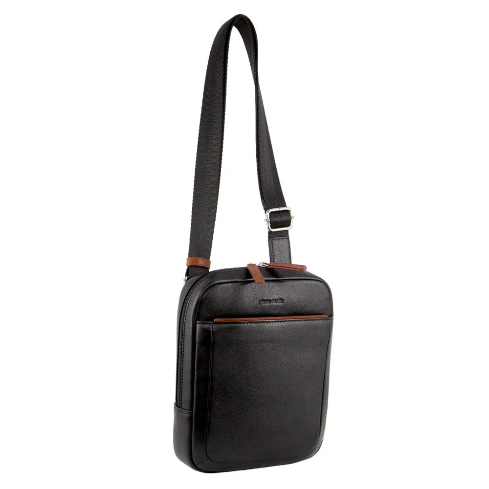 Pierre Cardin Unisex Leather 15in Laptop Shoulder Crossbody Bag 42x33cm Black