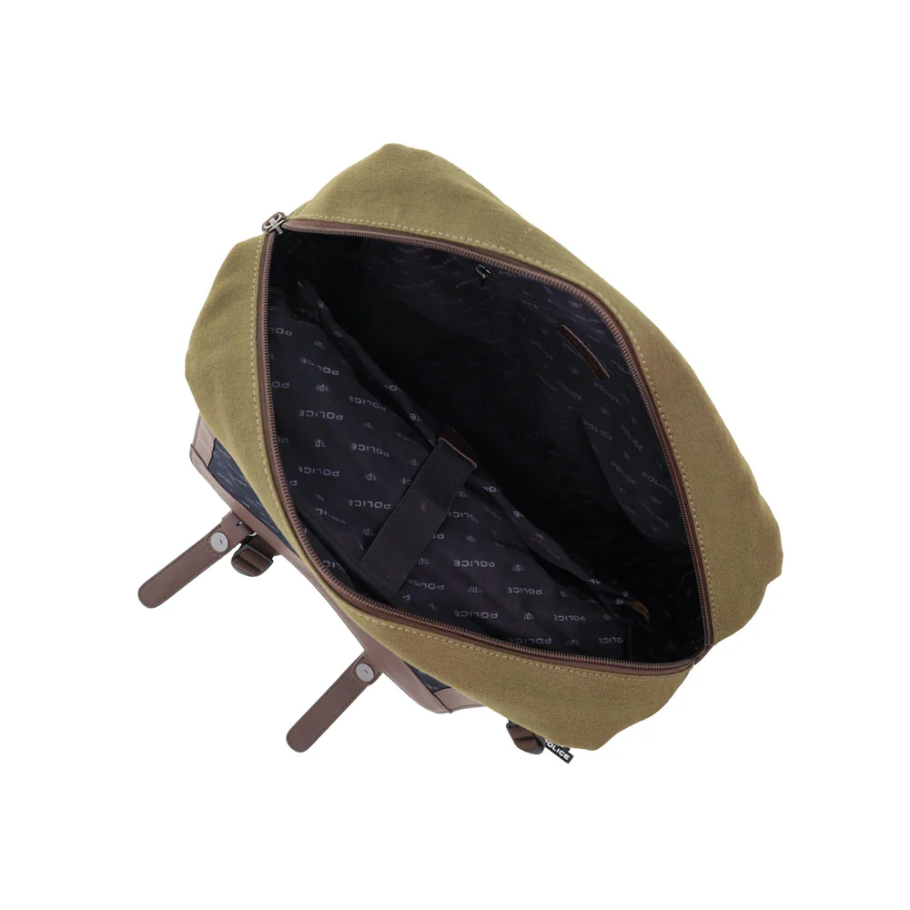 Police Canvas Leather Laptop Messenger Travel Backpack Bag 35x45cm Dark Olive - Image 2