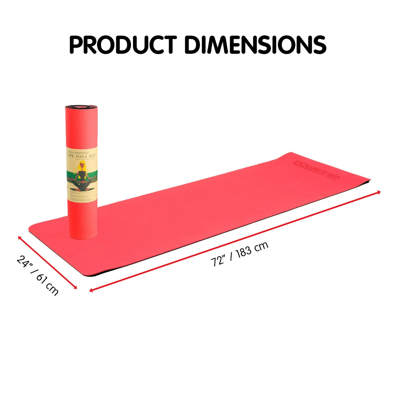 Powertrain TPE Yoga Exercise Mat Home Gym Pilates Fitness 8mm Thick in Red - Image 2
