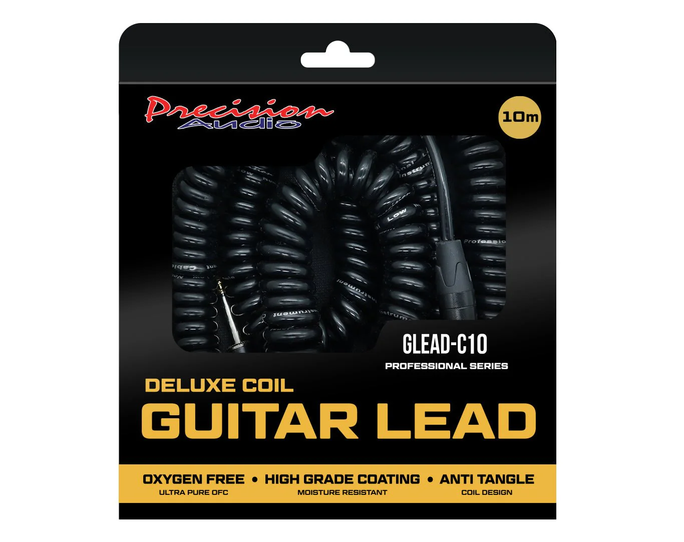 Precision Audio Guitar Coil Cable 1/4" Jack Premium Lead 10m