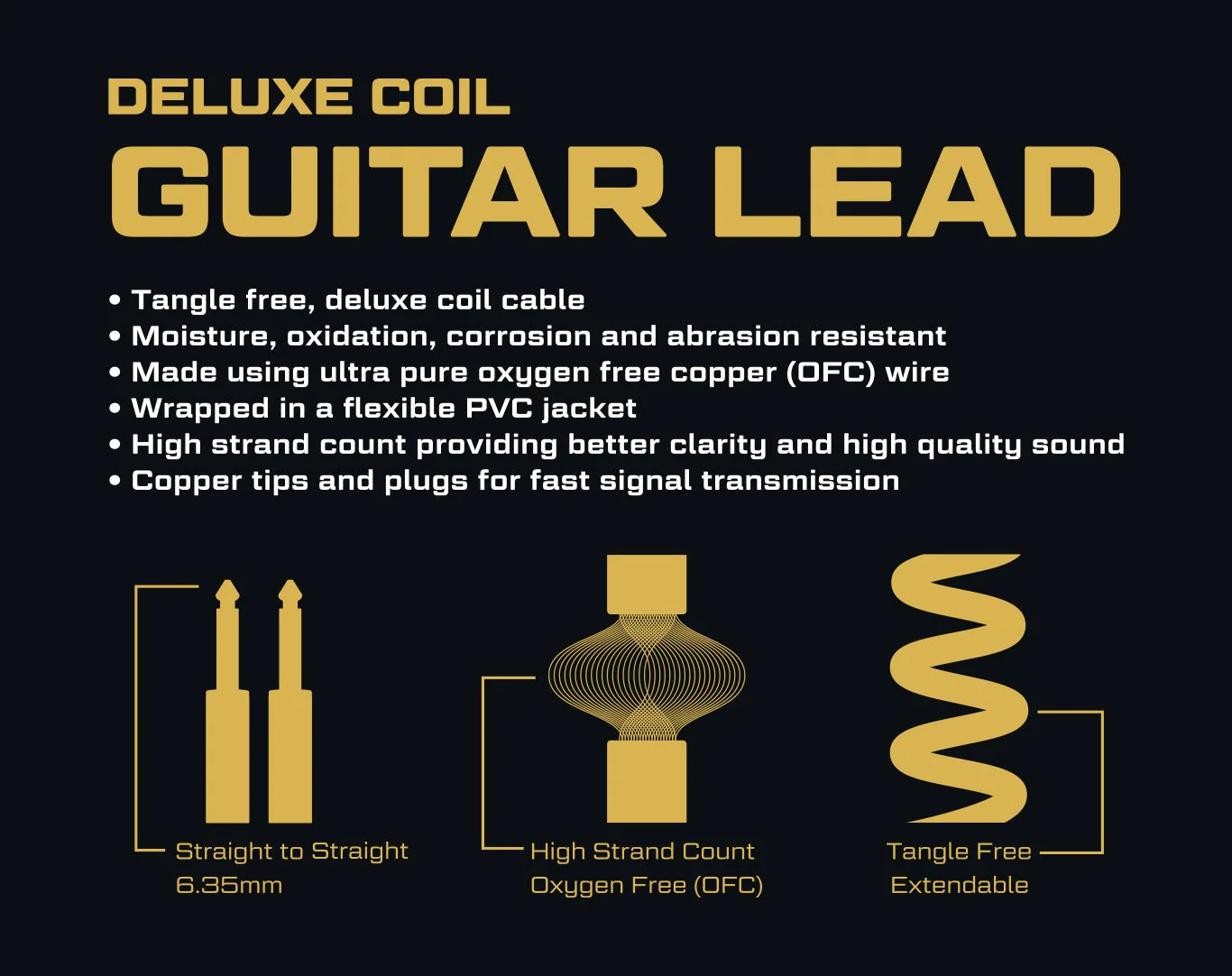 Precision Audio Guitar Coil Cable 1/4" Jack Premium Lead 10m - Image 4