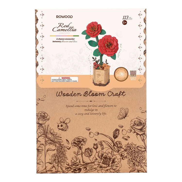Robotime Wood Bloom Red Camelia - Image 2