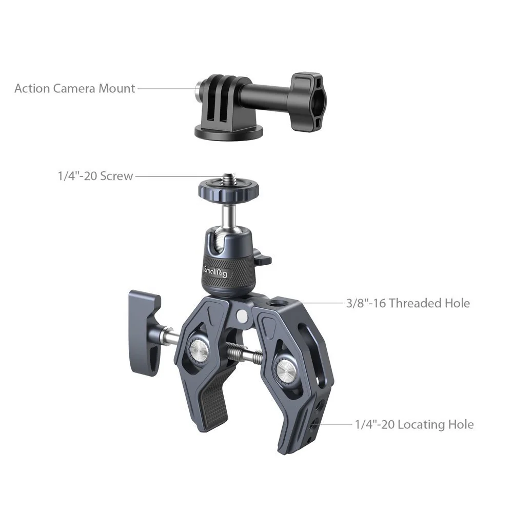 SmallRig Super Clamp with 360° Ball Head Mount for Action Cameras 4102B - Image 2